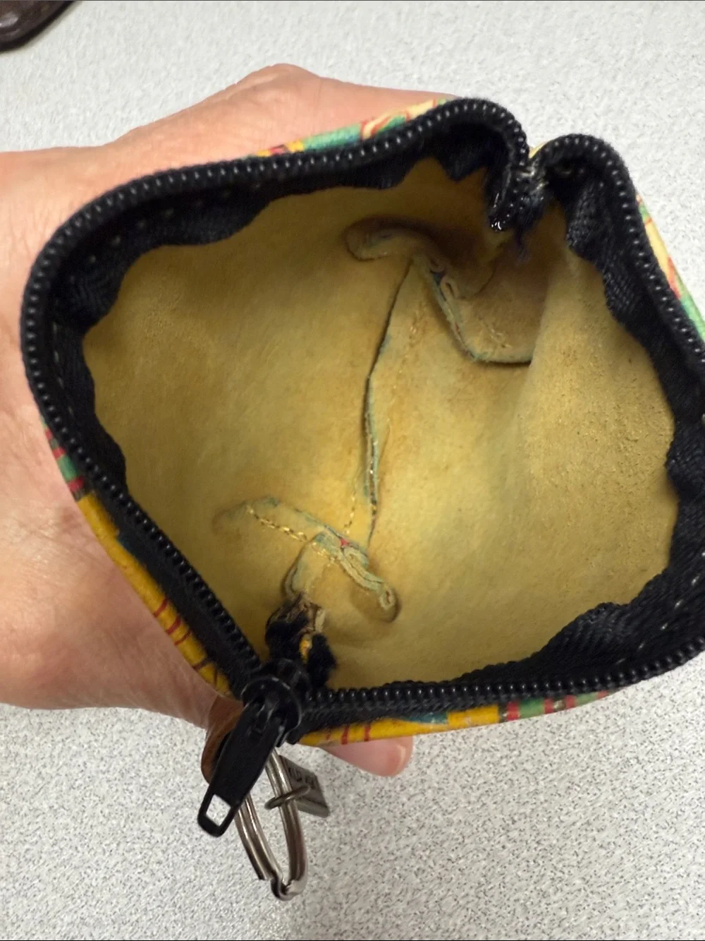 Vintage Colorful Yellow & Green Printed Leather keyring Pouch